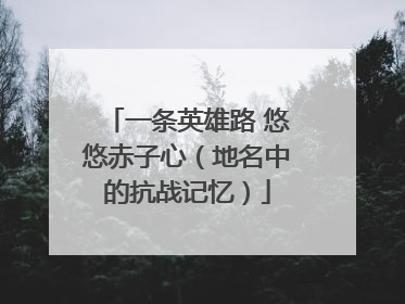 一条英雄路 悠悠赤子心（地名中的抗战记忆）
