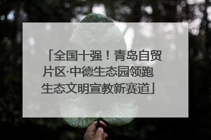 全国十强！青岛自贸片区·中德生态园领跑生态文明宣教新赛道